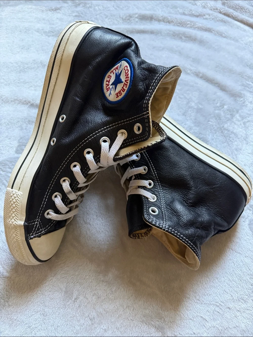Converse Chuck Taylor All Star Leather High Top Black & White Sneakers - Picture 3 of 10